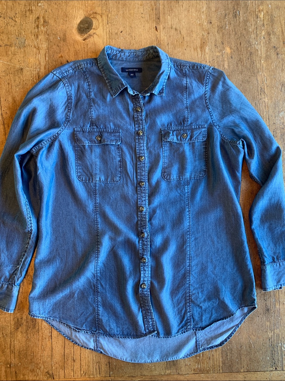 Lands' End Womens Button-Down Shirt - Medium Blue